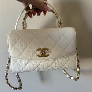 CHANEL Lambskin Quilted Top Handle w/ Gold Chain & CC w/Authenticity Card+Serial